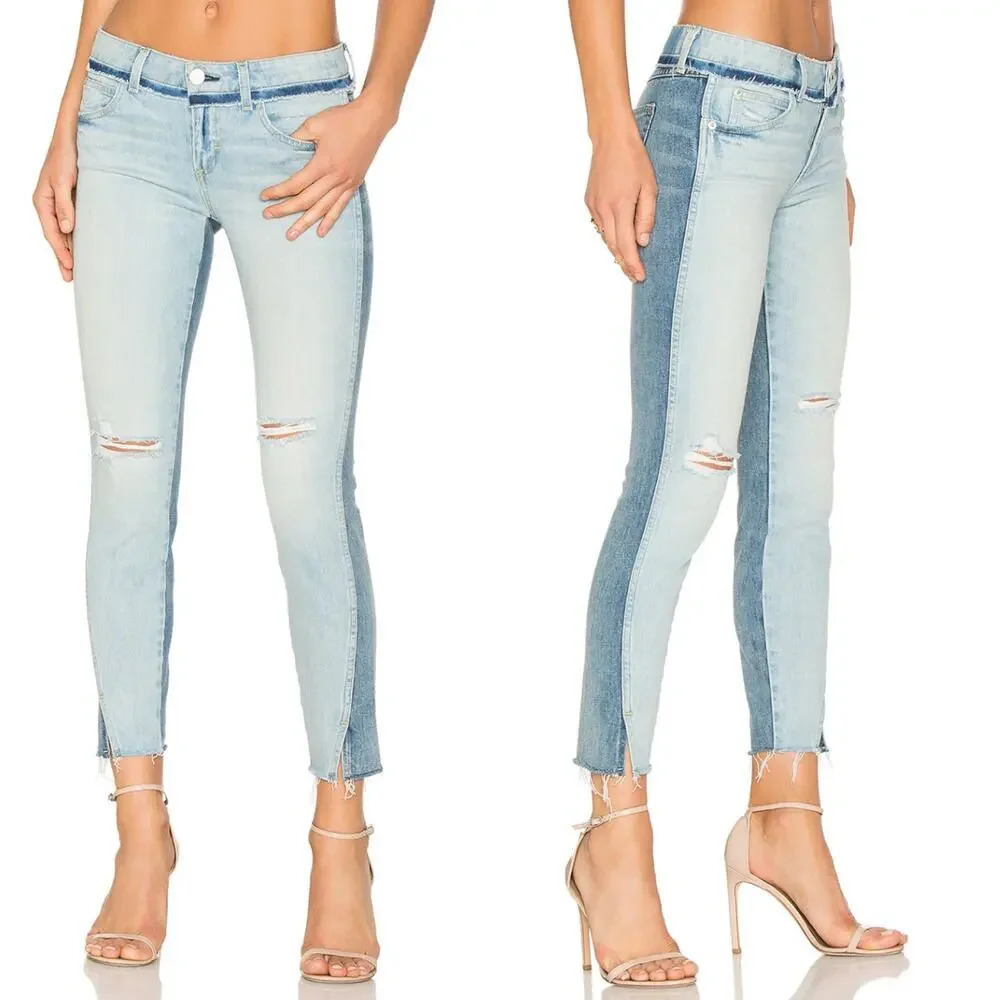 Amo Denim Twist Two Tone Skinny Jeans Cotton Rise & Shine Wash Blue Size 25